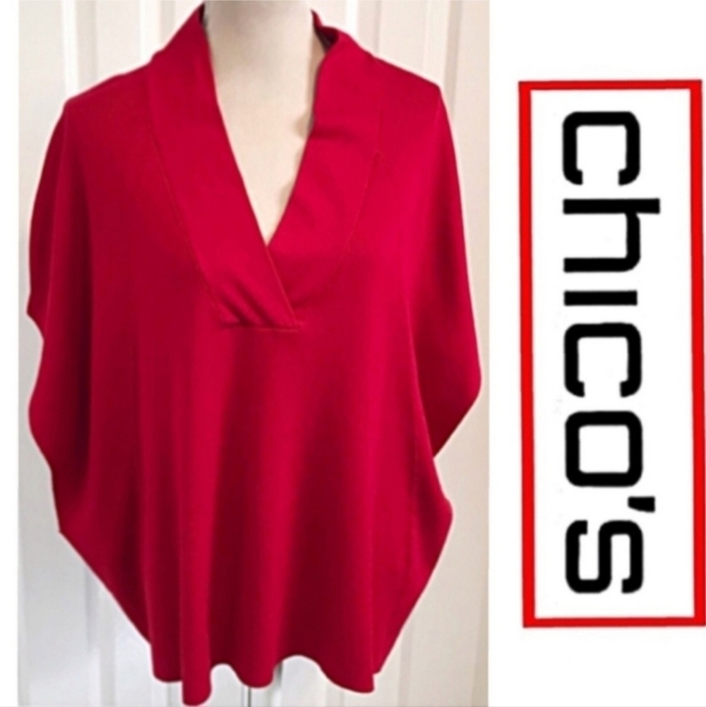 Chico’s Travelers Collection Red Poncho Sweater Women's Size S/M Small / Medium